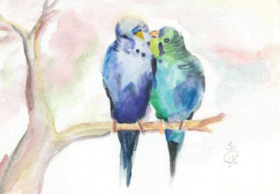 570x395 Love Birds Watercolor Wall Art Printable Etsy - Love Birds Watercolor