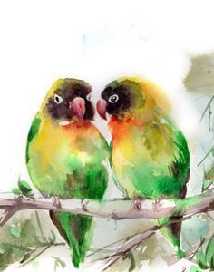 236x300 Lovebirds Art Print, Green Love Birds Couple, Bird Watercolor - Love Birds Watercolor