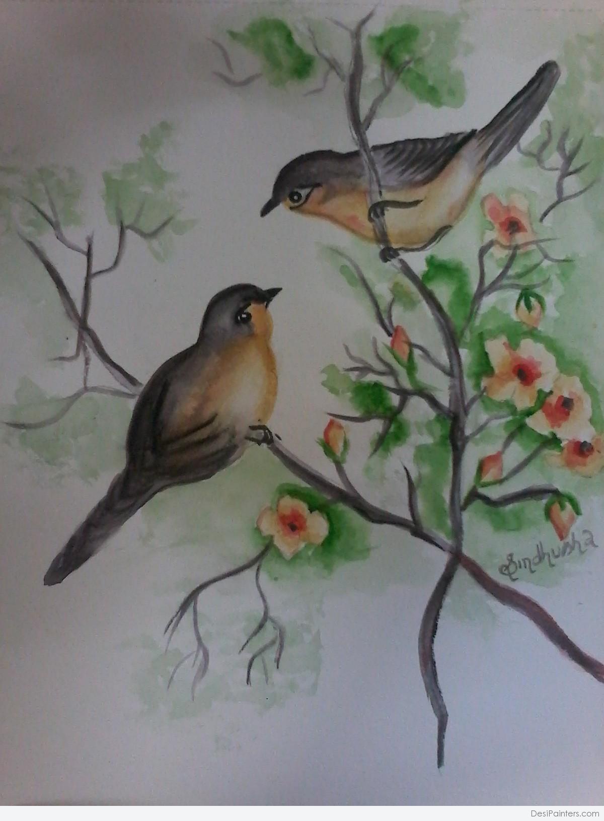 1200x1630 Watercolor Painting Of Love Birds - Love Birds Watercolor