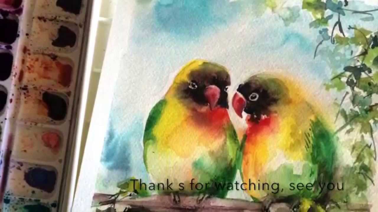 1280x720 Watercolor Painting Of Birds, Lovebirds Painting - Love Birds Watercolor