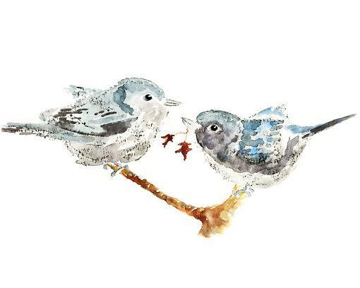 510x408 Love Birds, Bird Watercolor, Cottage By Lighthearteddreamer On Zibbet - Love Birds Watercolor