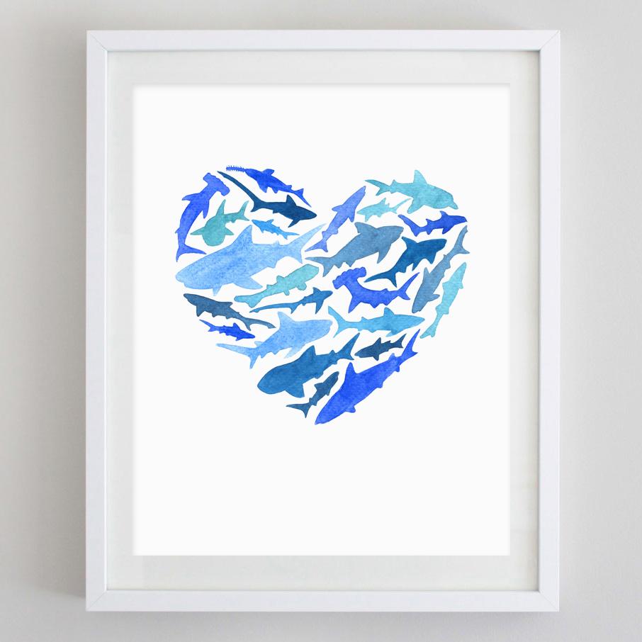 906x906 Shark Love Watercolor Print Carly Rae Studio - Love Watercolor