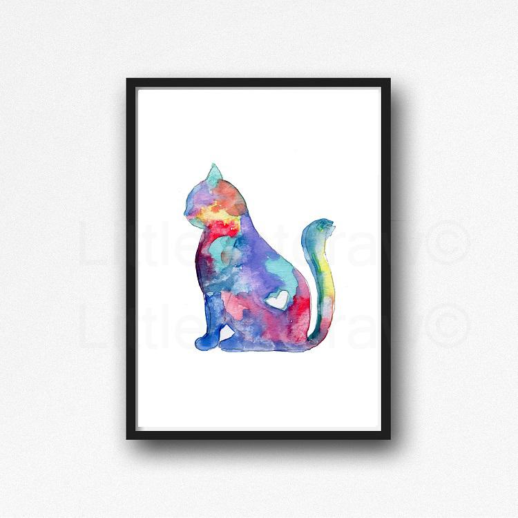 750x750 Buy Rainbow Cat With Love Heart Watercolor Painting Print - Love Watercolor