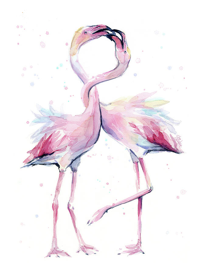 674x900 Two Flamingos Watercolor Famingo Love Painting By Olga Shvartsur - Love Watercolor