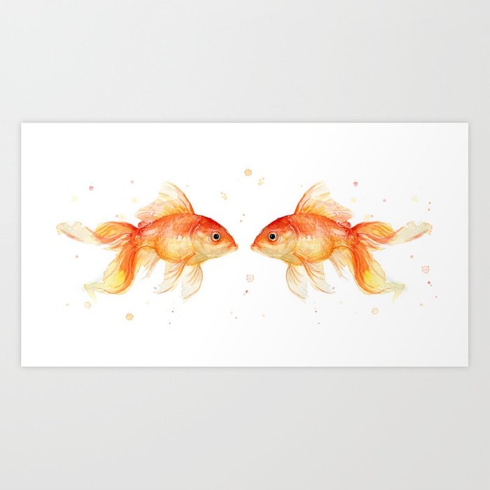 700x700 Goldfish Love Watercolor Fish Painting Art Print By Olechka Society6 - Love Watercolor