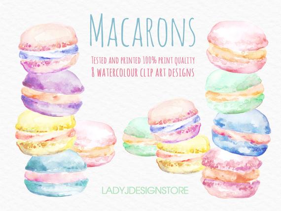 570x427 Macarons Watercolor Painting Macarons Print French Etsy - Macaron Watercolor