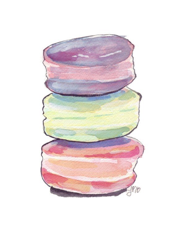598x750 The Stack Of Purple, Green, And Rose Macarons In This Watercolor - Macaron Watercolor