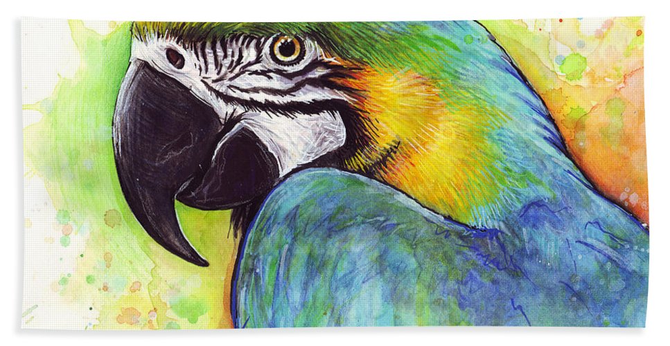 967x500 Macaw Watercolor Beach Towel For Sale By Olga Shvartsur - Macaw Watercolor