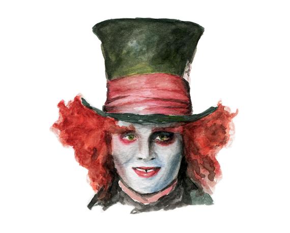 570x458 The Mad Hatter Watercolor Painting Print Wall Art Alice In Etsy - Mad Hatter Watercolor