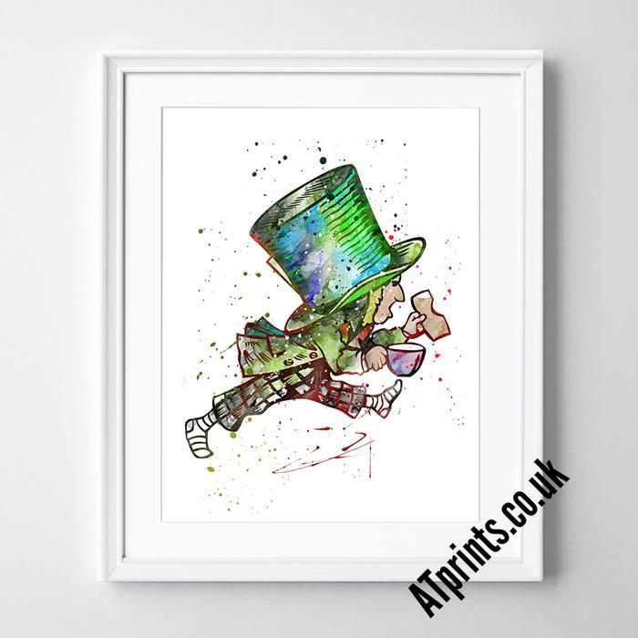 700x700 Alice In Wonderland Watercolour Art Print - Mad Hatter Watercolor