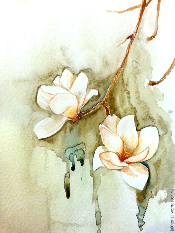 576x768 Magnolia Watercolor Painting Shop Online On Livemaster With - Magnolia Watercolor