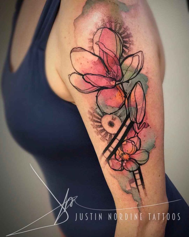 728x910 Magnolia Flowers Tattoo On Shoulder Best Tattoo Ideas Gallery - Magnolia Watercolor Tattoo