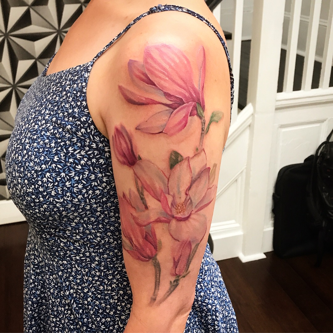1080x1079 Magnolia Watercolor Tattoo By Cody - Magnolia Watercolor Tattoo