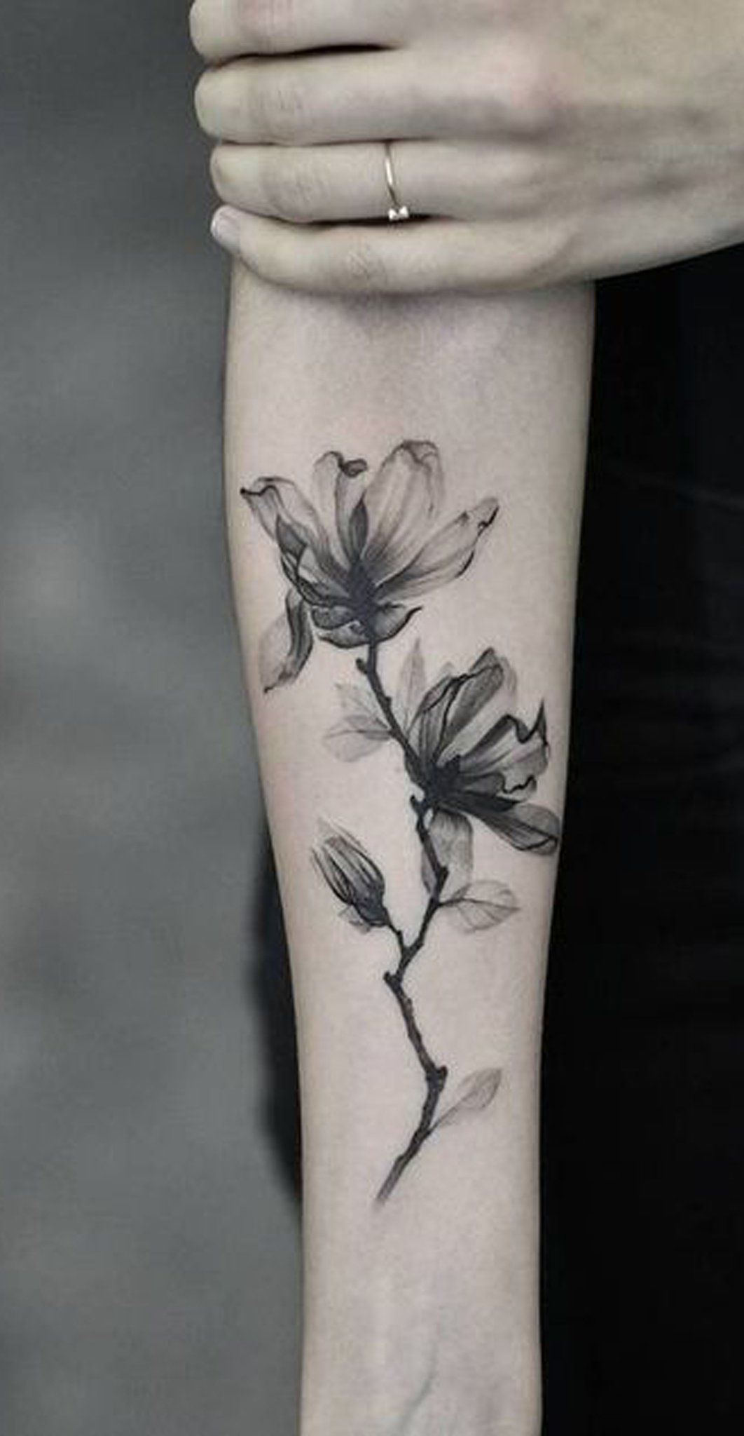 1062x2048 Watercolor Black Magnolia Forearm Tattoo Ideas For Women - Magnolia Watercolor Tattoo