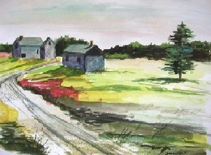424x312 Landscape Maine Watercolor Sfa Ooak Jmw Williams Art - Maine Watercolor
