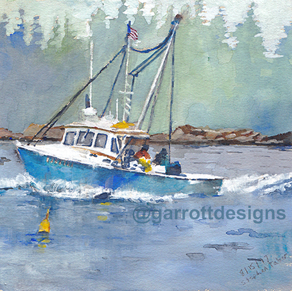 426x424 Maine Lobster Boat Watercolor Art - Maine Watercolor