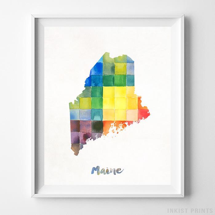 699x699 Maine Usa Watercolor Map Print - Maine Watercolor