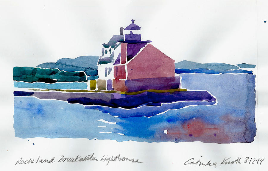900x575 Rockland Breakwater Lighthouse Watercolor 2014 Maine Coast - Maine Watercolor
