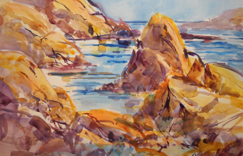 500x322 Coast Of Impressionist Watercolor Seascape Painting - Maine Watercolor