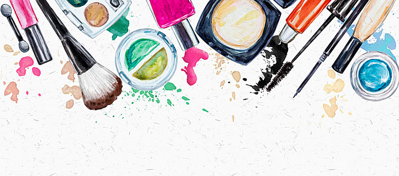 800x354 Handpainted Watercolor Background Makeup Cosmetics, Makeup Brushes - Makeup Watercolor