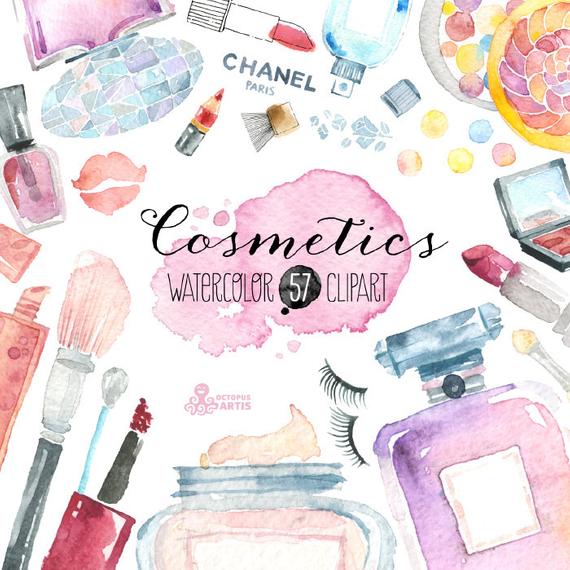 570x570 Makeup Cosmetics Watercolor. 57 Hand Painted Clipart Diy Etsy - Makeup Watercolor