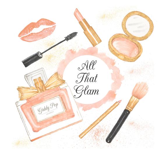570x529 Watercolor Makeup Clipart Cosmetic Clipart Fashion Etsy - Makeup Watercolor