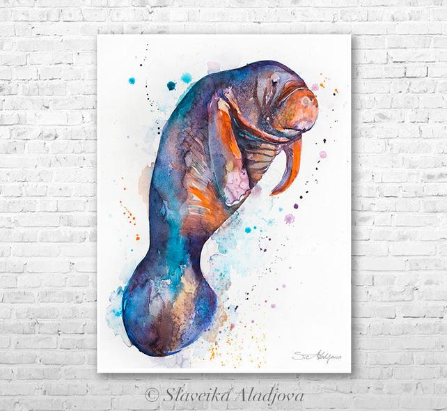 642x590 Manatee Watercolor Painting Print By Slaveika Aladjova Art Etsy - Manatee Watercolor