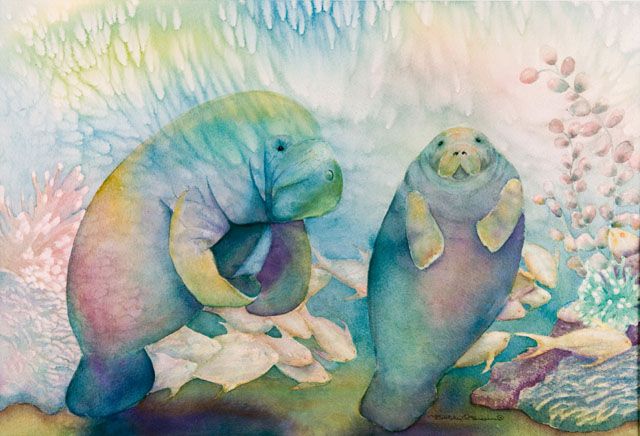 640x436 Colorfull Manatee Watercolor Tatoo Click Any Painting To See A - Manatee Watercolor