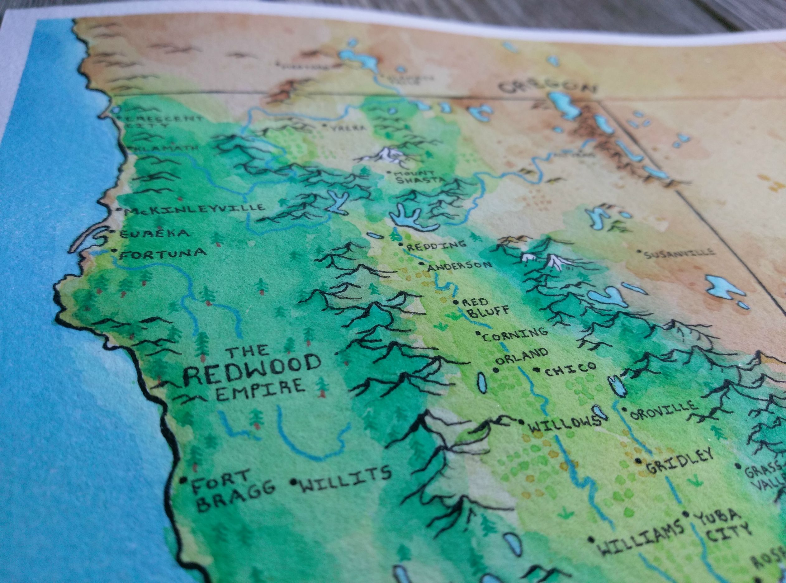 2524x1872 I Painted A Fantasy Watercolor Map Of California - Map Of Watercolor