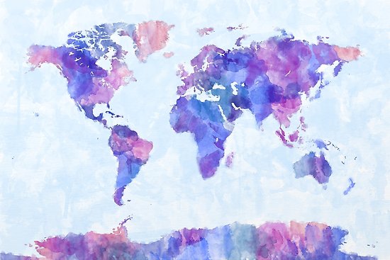 550x367 Map Of The World Map Watercolor Painting Posters By Michael - Map Of Watercolor