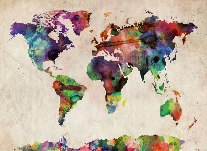 700x509 Urban Watercolor Map Of The World - Map Of Watercolor