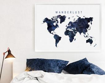 340x270 Watercolor World Map Etsy - Map Of Watercolor