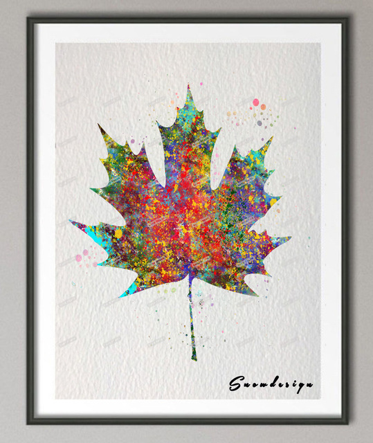 539x640 Original Watercolor Maple Leaf Canvas Painting Modern Wall Art - Maple Leaf Watercolor