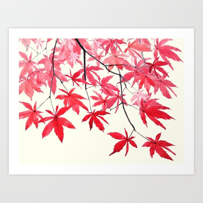 700x700 Red Maple Leaves Watercolor Painting Art Print By Colorandcolor - Maple Leaf Watercolor