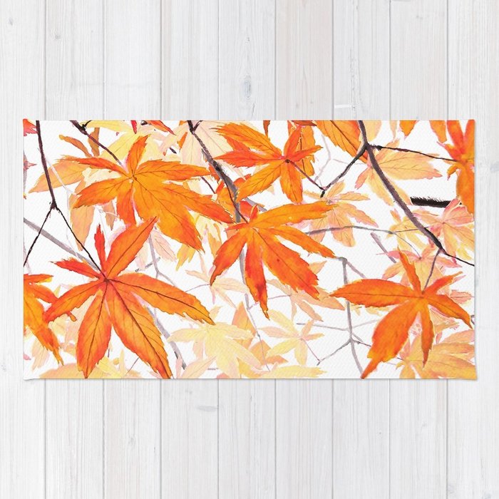 700x700 Orange Maple Leaves Watercolor Rug By Colorandcolor Society6 - Maple Watercolor
