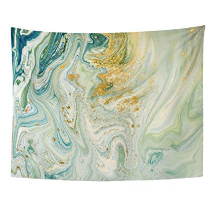 425x425 Emvency Tapestry Watercolor Gold Marbled Blue Green - Marble Watercolor