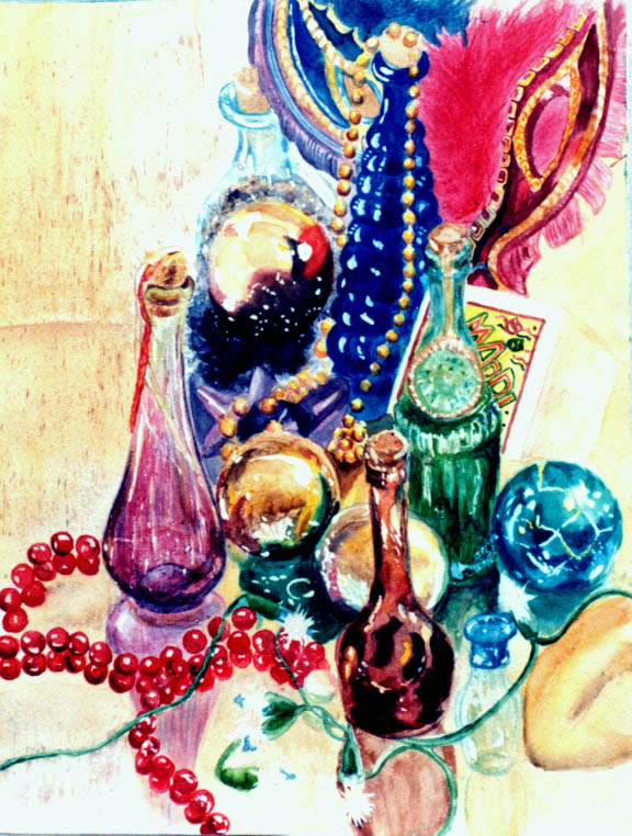 576x762 Mardi Gras, Watercolor Acuarela Yoyita Art Gallery Contemporary Art - Mardi Gras Watercolor