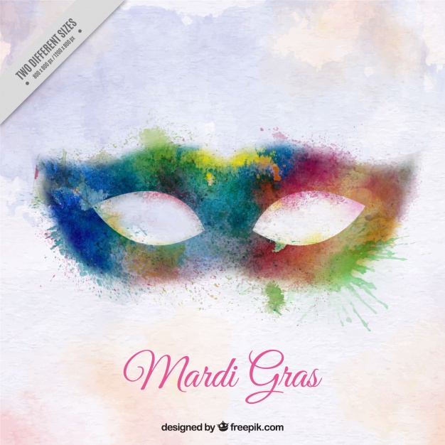 626x626 Mardi Gras Background With Watercolor Mask Vector Free Download - Mardi Gras Watercolor