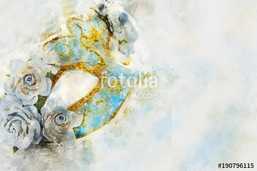 500x334 Watercolor Style And Abstract Image Of Elegant Venetian, Mardi - Mardi Gras Watercolor