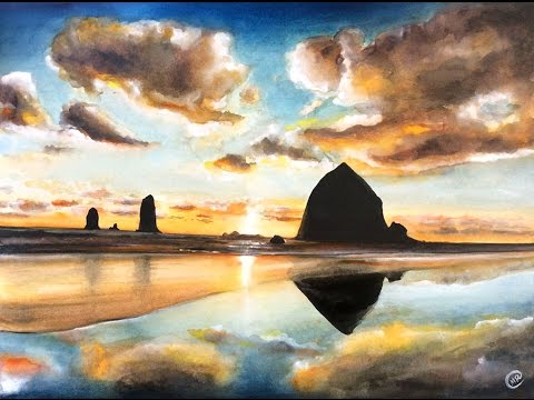 480x360 Watercolor Beach Painting Demonstration Full Video - Maria Watercolor