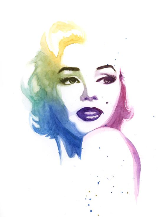 570x738 Marilyn Monroe Colorful Watercolor Art Print Etsy - Marilyn Monroe Watercolor