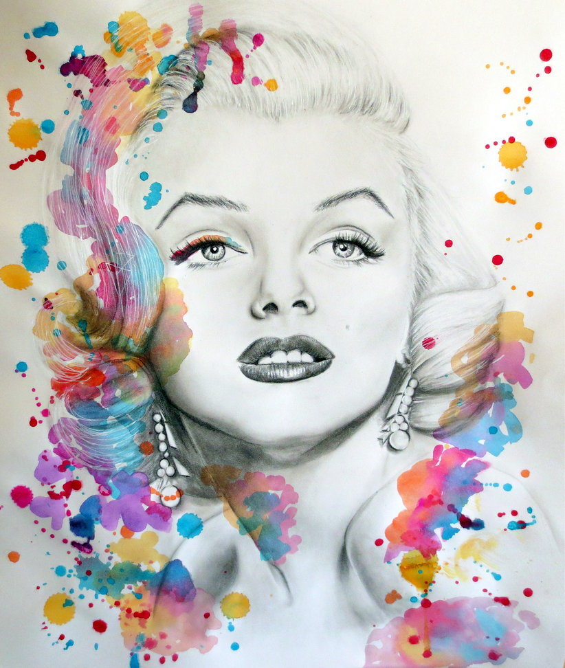 822x972 Marilyn Monroe Pencil Portrait And Paint Splash By Jessicajmiller - Marilyn Monroe Watercolor