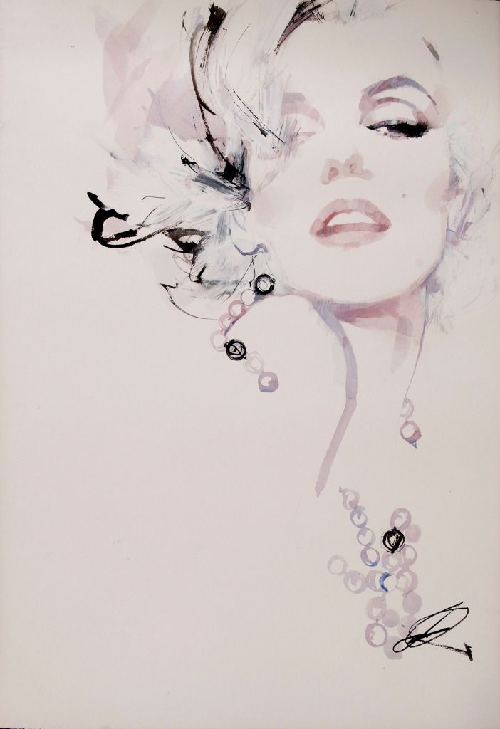 702x1024 David Downton - Marilyn Monroe Watercolor