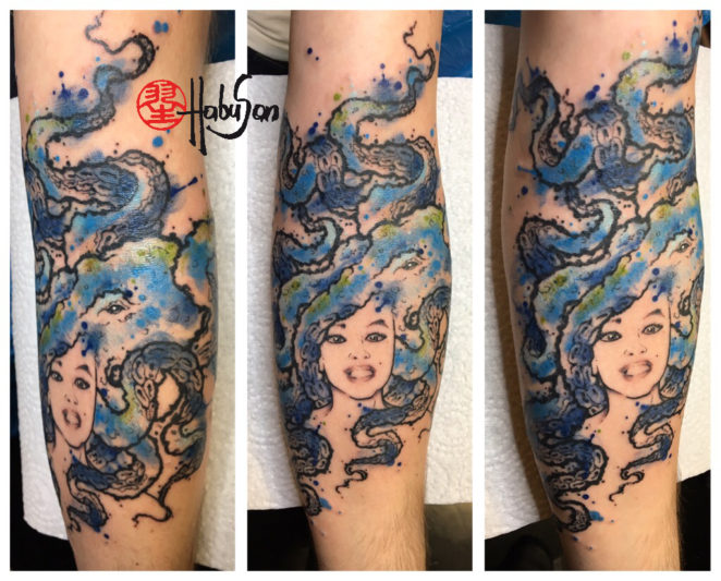662x533 Medusa Marilyn Monroe Watercolour Tattoo Octopus Tattoo Habu San - Marilyn Monroe Watercolor Tattoo