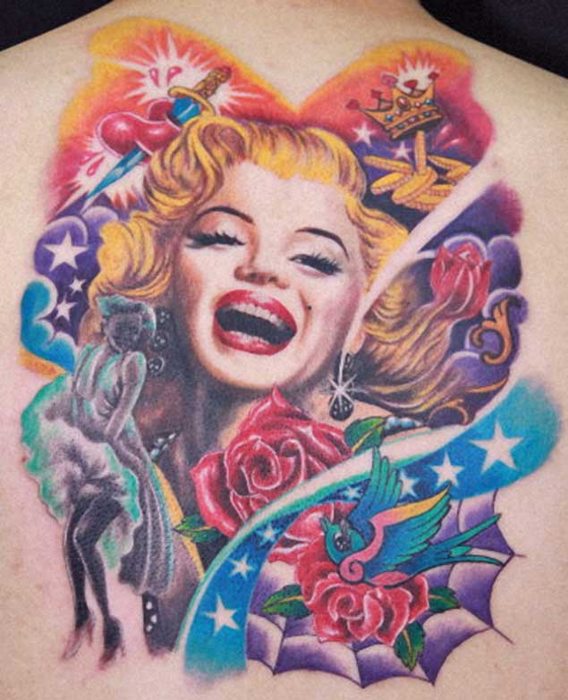 635x783 Marilyn Monroe Back Tattoo T - Marilyn Monroe Watercolor Tattoo