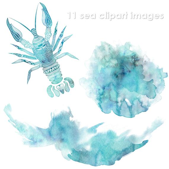 570x570 Marine Life Clipart Set Animals Shells Amp Watercolor Etsy - Marine Life Watercolor