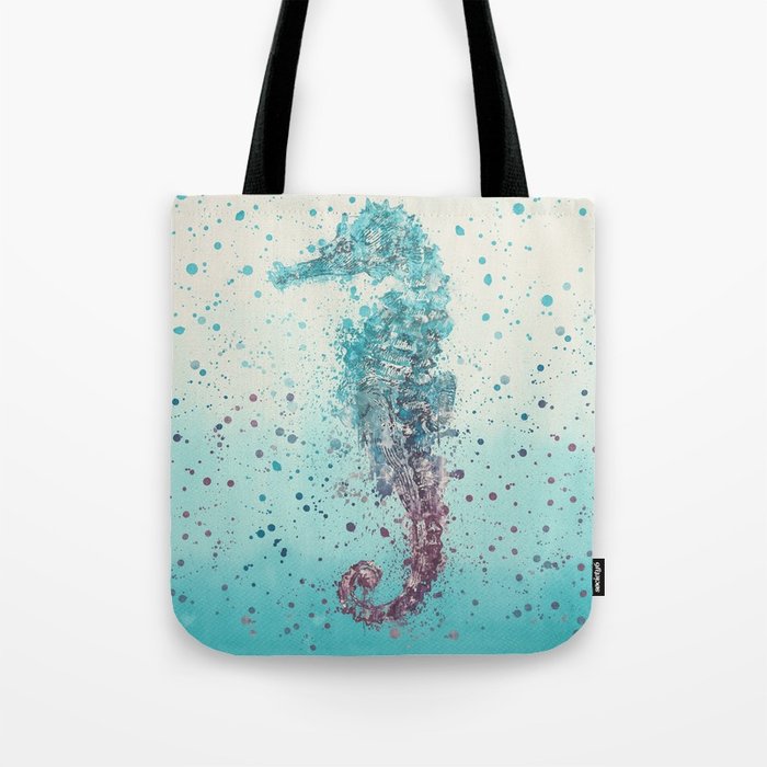 700x700 Seahorse Marine Life Turquoise Watercolor Art Tote Bag By - Marine Life Watercolor