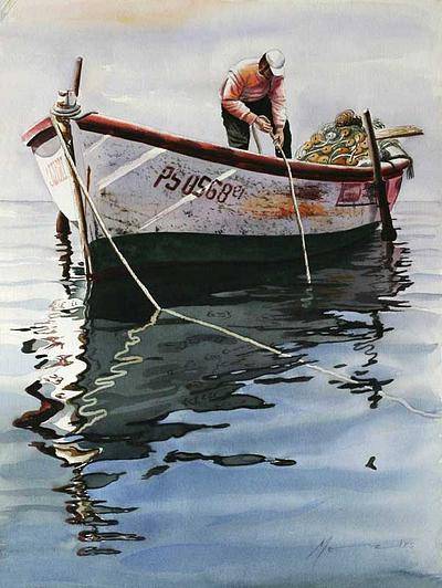 400x532 Peruvian Fisherman Watercolor Painting - Marine Watercolor
