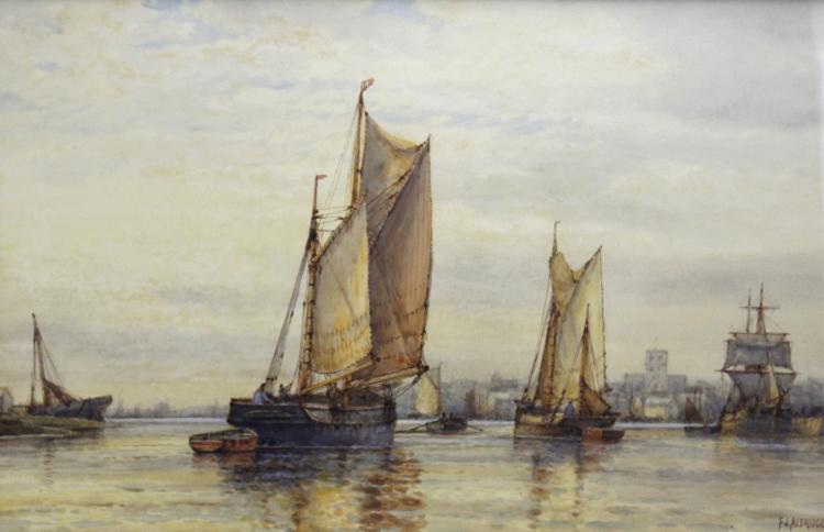 750x484 Watercolor Marine Painting By Frederick James Aldridge - Marine Watercolor