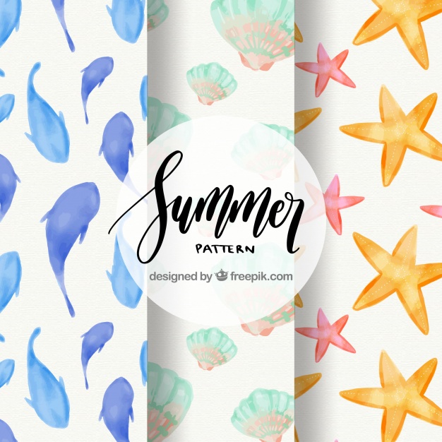 626x626 Watercolor Patterns With Marine Elements Vector Free Download - Marine Watercolor